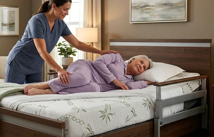Bed-ridden patient turning device.